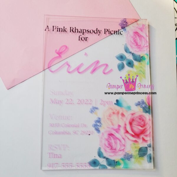 *****Pink Rhapsody Picnic***** Clear Acrylic Invites & Envelopes (Set of 10)