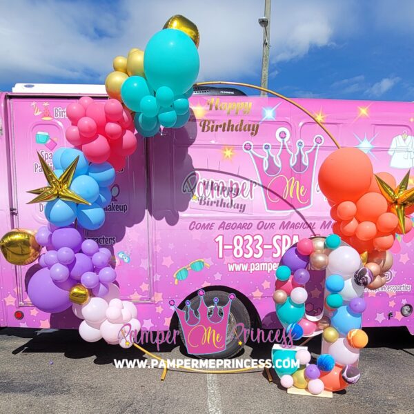8 ft Circle Background w/ Happy Bday Sign, Balloon Garland, and Balloon Number (Colors May Vary)